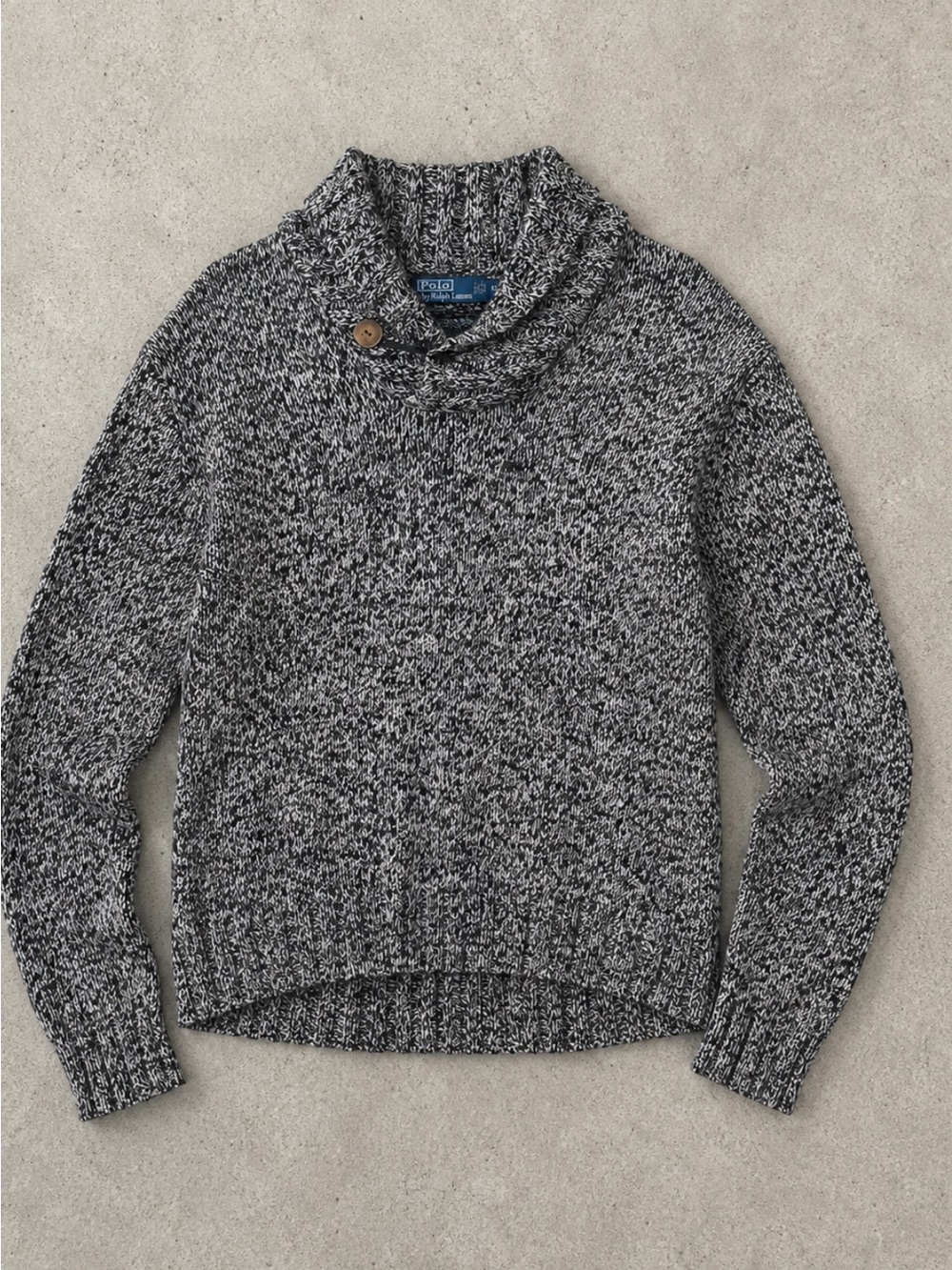 Polo Ralph Lauren Shawl Collar Marled Cotton Knit Sweater Men XL Black White
